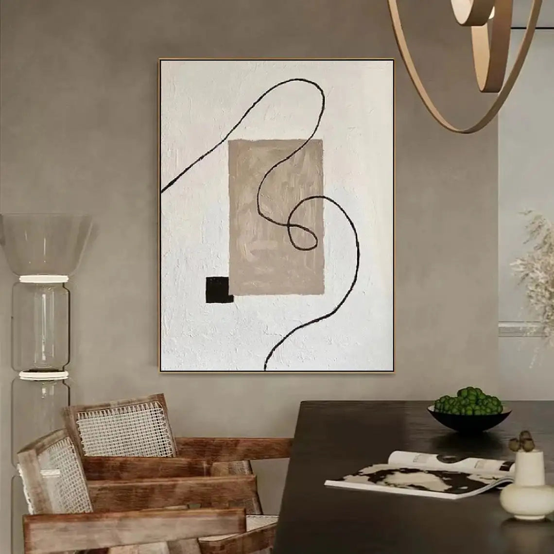 White and Brown Minimalist Painting Black Texture Wall Art Abstract Painting on Canvas Wabi-sabi For Living Room Wall Home Decor