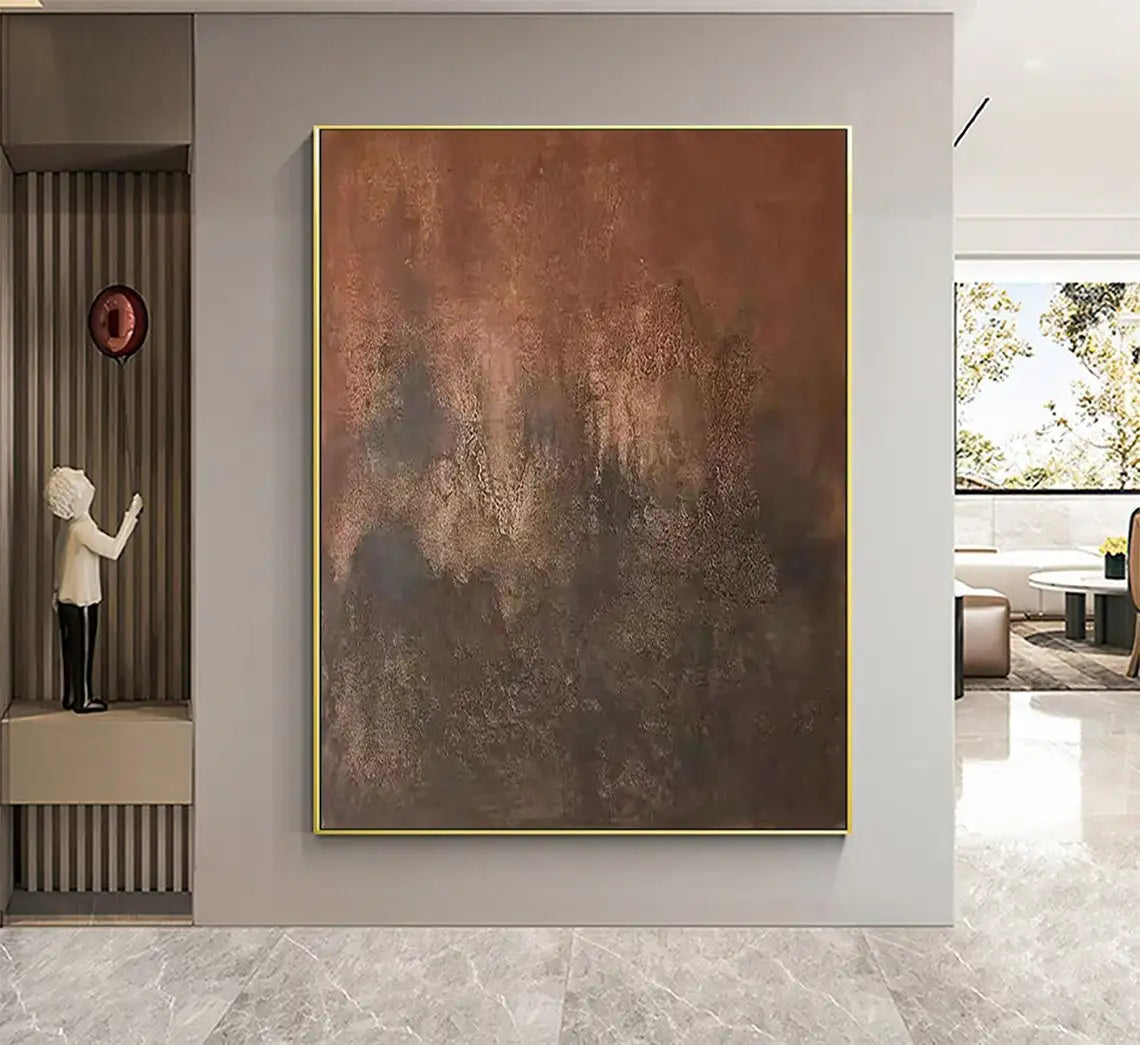White and Brown Minimalist Painting Black Texture Wall Art Abstract Painting on Canvas Wabi-sabi For Living Room Wall Home Decor