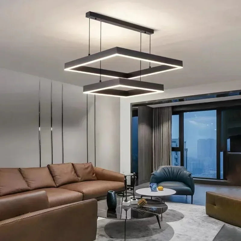 Modern Creative Geometric LED Chandelier Living Room Restaurant Bedroom Hotel Villa Art Pendant Lamp Home Lighting Decor Fixture