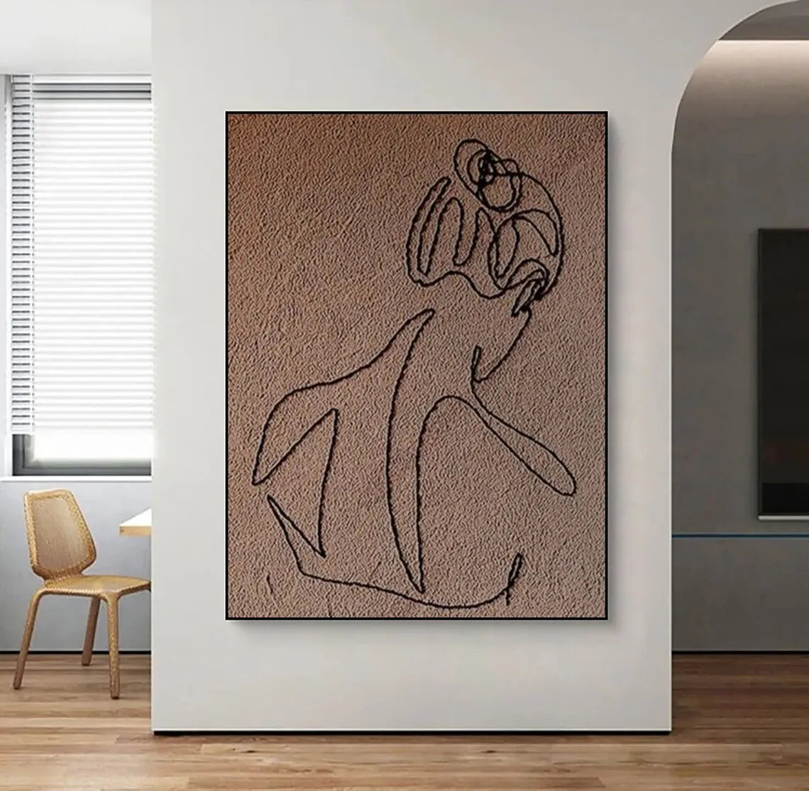 White and Brown Minimalist Painting Black Texture Wall Art Abstract Painting on Canvas Wabi-sabi For Living Room Wall Home Decor