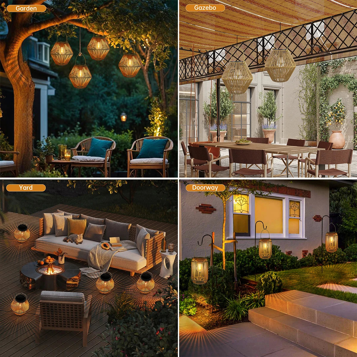Boho Rattan Solar Lantern
