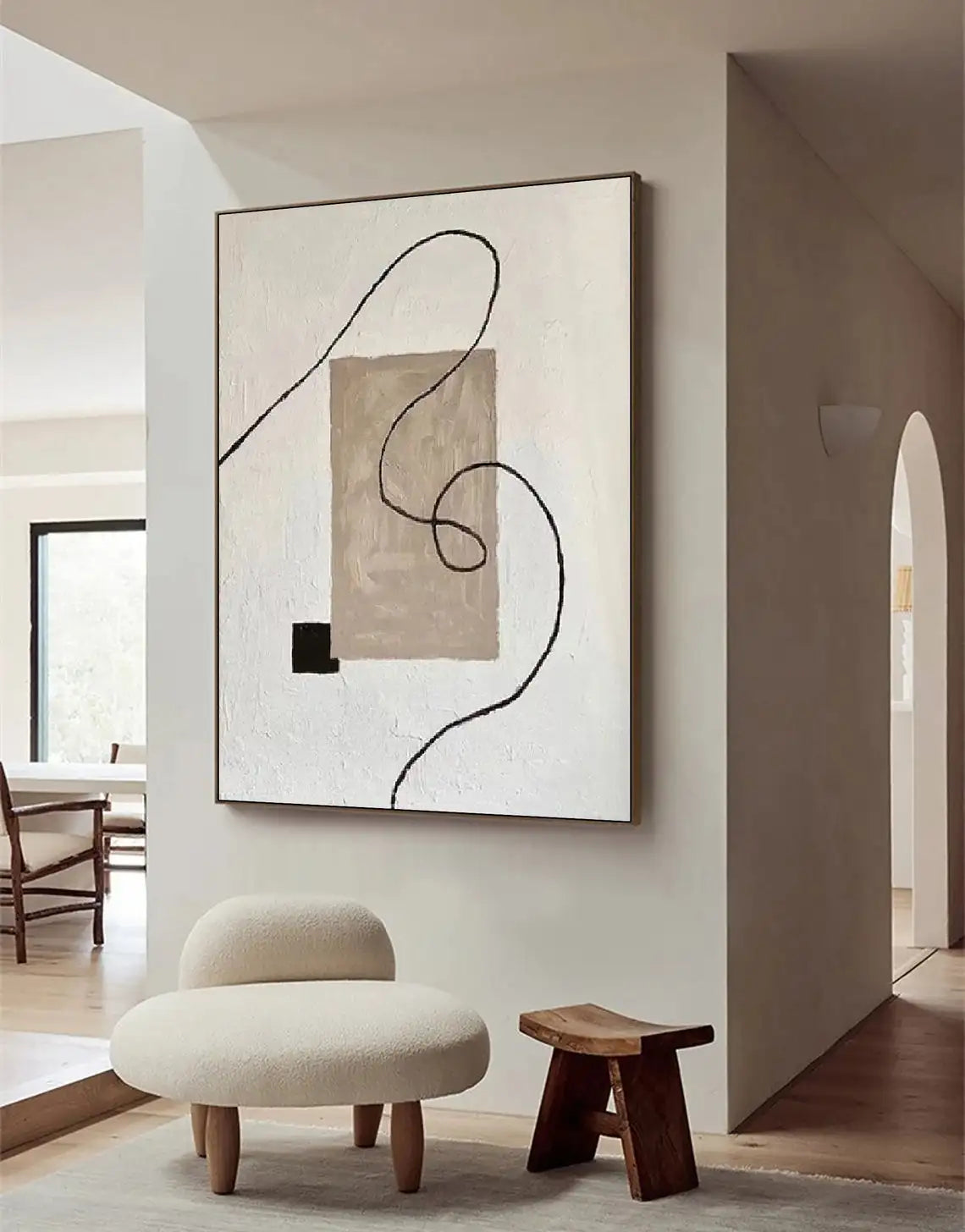 White and Brown Minimalist Painting Black Texture Wall Art Abstract Painting on Canvas Wabi-sabi For Living Room Wall Home Decor