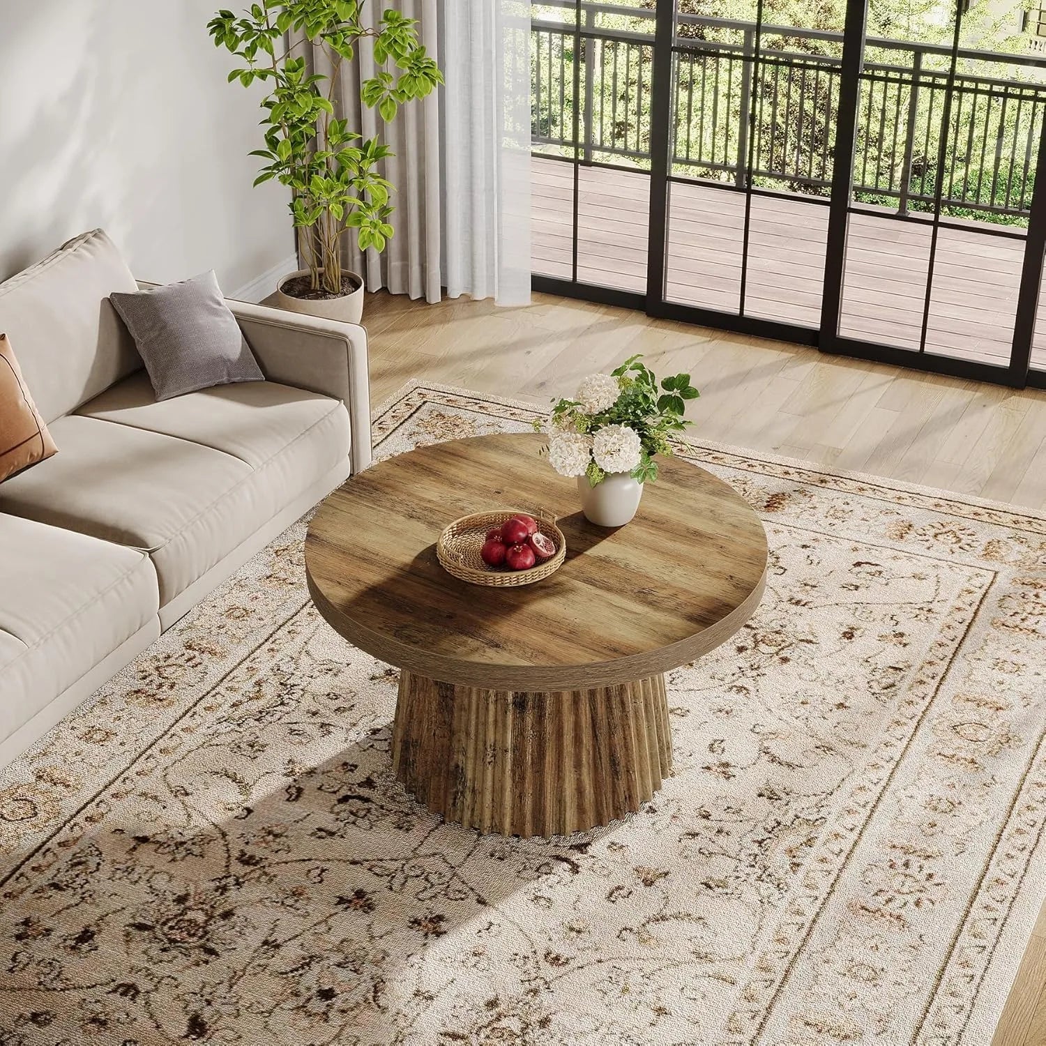 LITTLE TREE Coffee Table, 31.5" Small Farmhouse Round Coffee Tables, Modern Boho Accent Center Table for Living Room