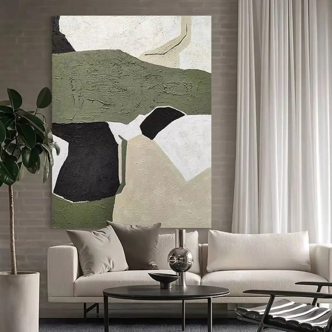 White and Brown Minimalist Painting Black Texture Wall Art Abstract Painting on Canvas Wabi-sabi For Living Room Wall Home Decor