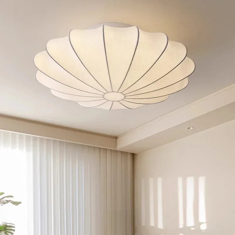 Nordic Wabi Sabi Silk Ceiling Lamps Creative Round Living Room Bar Home Decor Lighting Bedroom Ceiling Light Led Lustre Fixtures