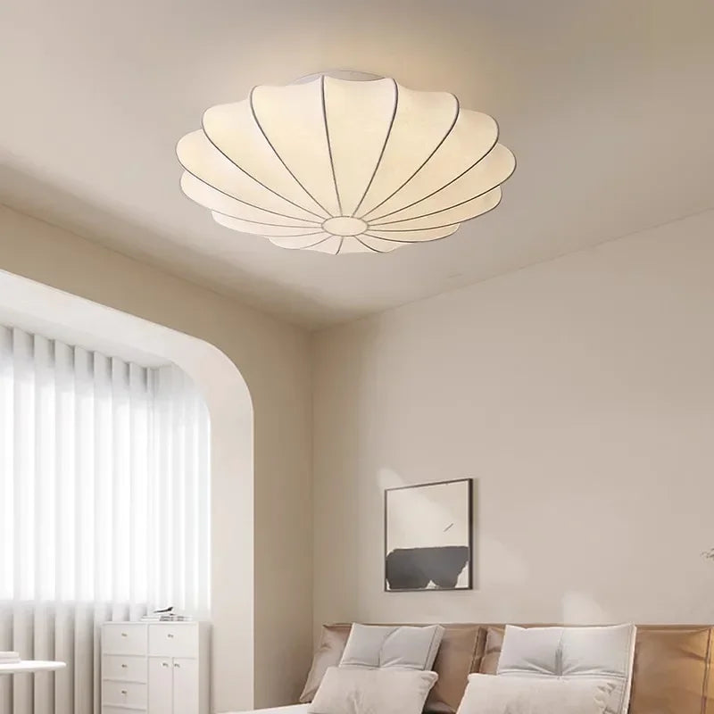 Nordic Wabi Sabi Silk Ceiling Lamps Creative Round Living Room Bar Home Decor Lighting Bedroom Ceiling Light Led Lustre Fixtures