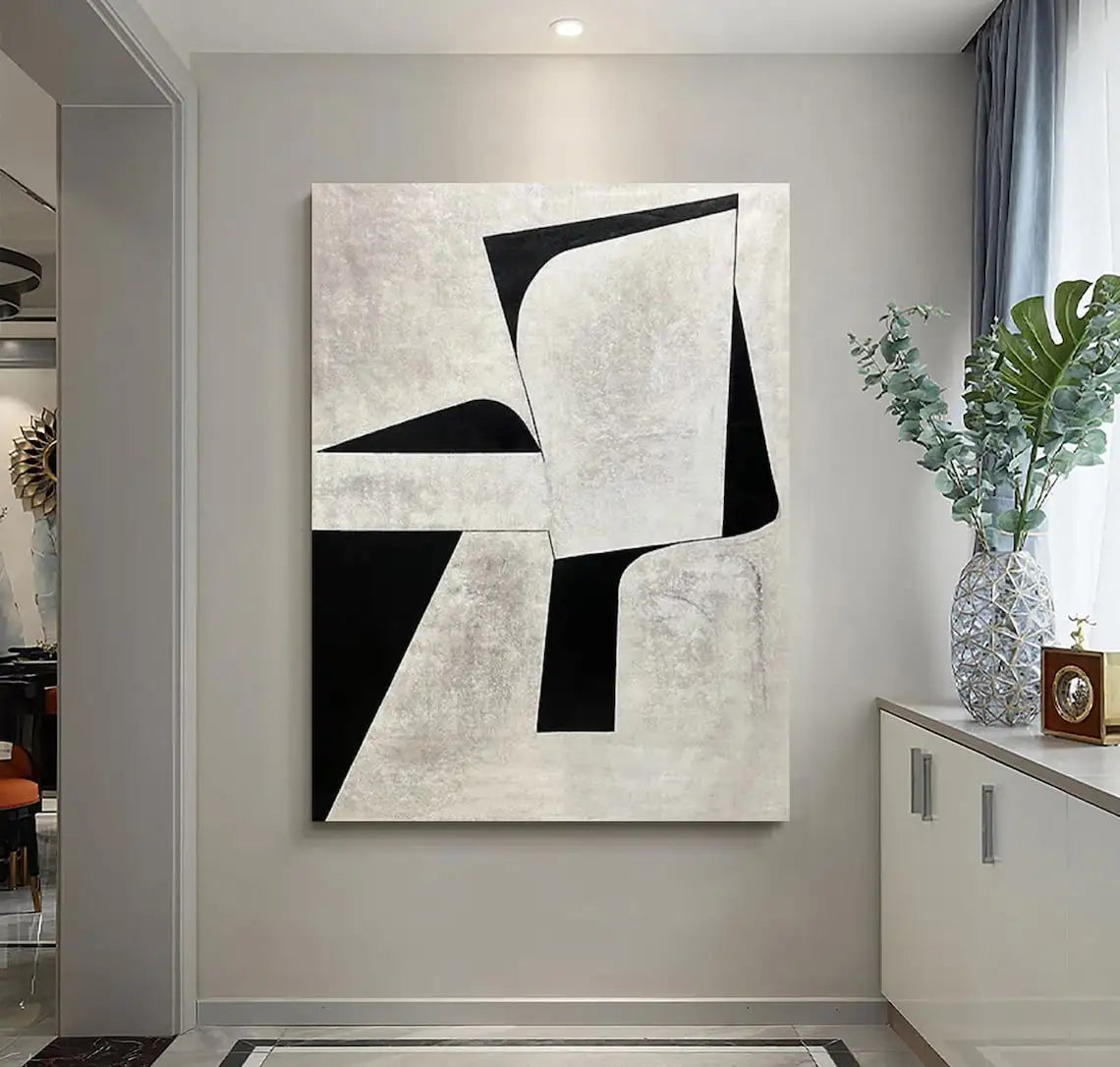 White and Brown Minimalist Painting Black Texture Wall Art Abstract Painting on Canvas Wabi-sabi For Living Room Wall Home Decor