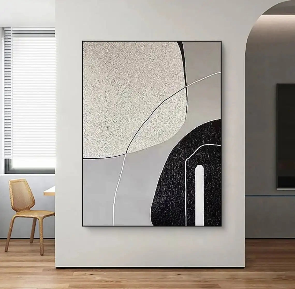 White and Brown Minimalist Painting Black Texture Wall Art Abstract Painting on Canvas Wabi-sabi For Living Room Wall Home Decor