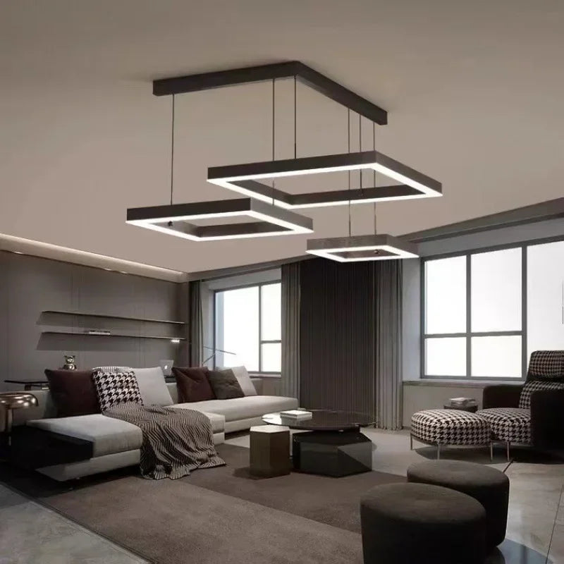 Modern Creative Geometric LED Chandelier Living Room Restaurant Bedroom Hotel Villa Art Pendant Lamp Home Lighting Decor Fixture