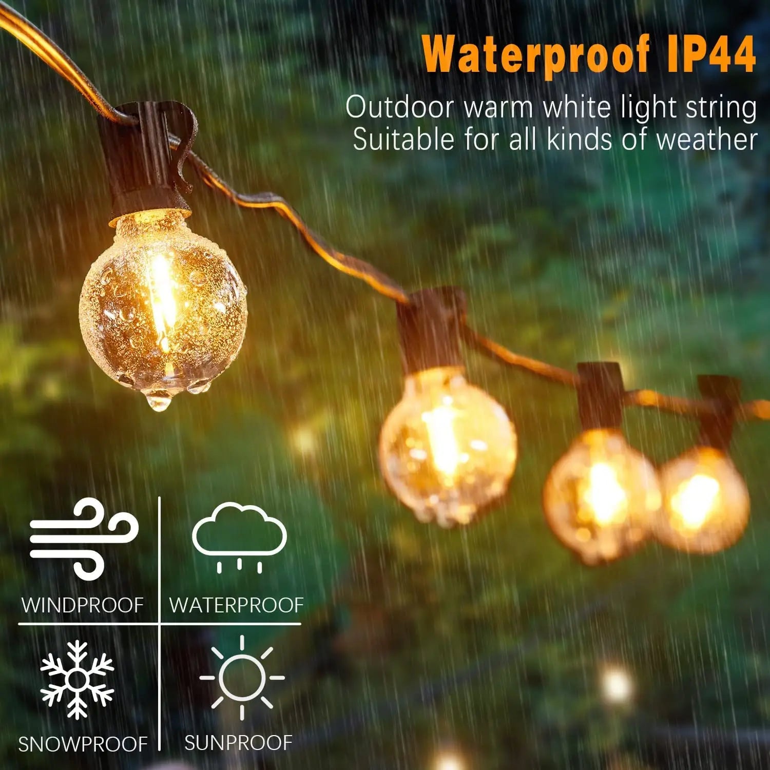 LED String Lights Weatherproof IP44 Connectable Hanging Outdoor Decor String Lights