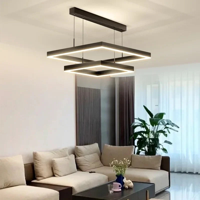 Modern Creative Geometric LED Chandelier Living Room Restaurant Bedroom Hotel Villa Art Pendant Lamp Home Lighting Decor Fixture