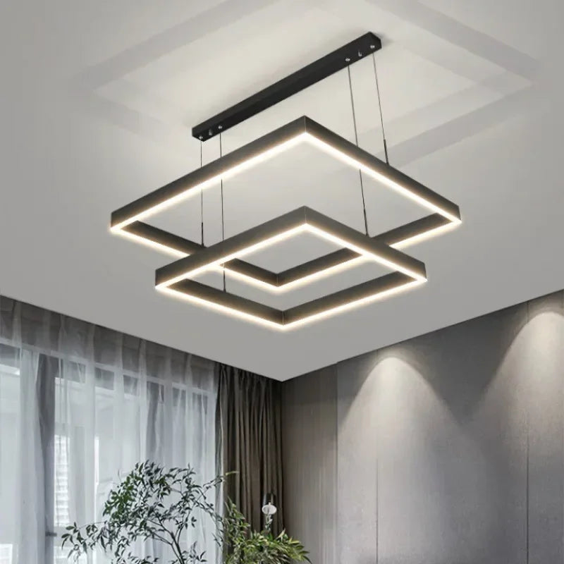 Modern Creative Geometric LED Chandelier Living Room Restaurant Bedroom Hotel Villa Art Pendant Lamp Home Lighting Decor Fixture