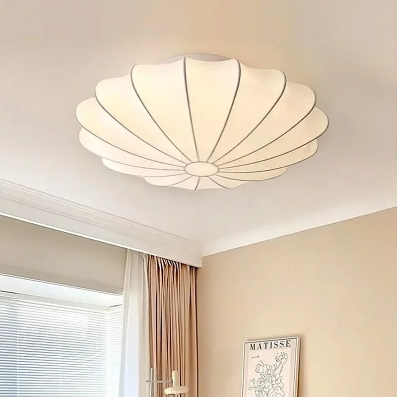 Nordic Wabi Sabi Silk Ceiling Lamps Creative Round Living Room Bar Home Decor Lighting Bedroom Ceiling Light Led Lustre Fixtures