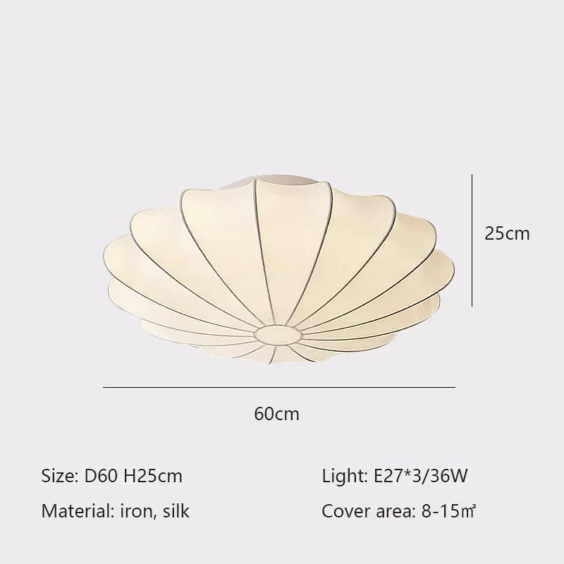 Nordic Wabi Sabi Silk Ceiling Lamps Creative Round Living Room Bar Home Decor Lighting Bedroom Ceiling Light Led Lustre Fixtures