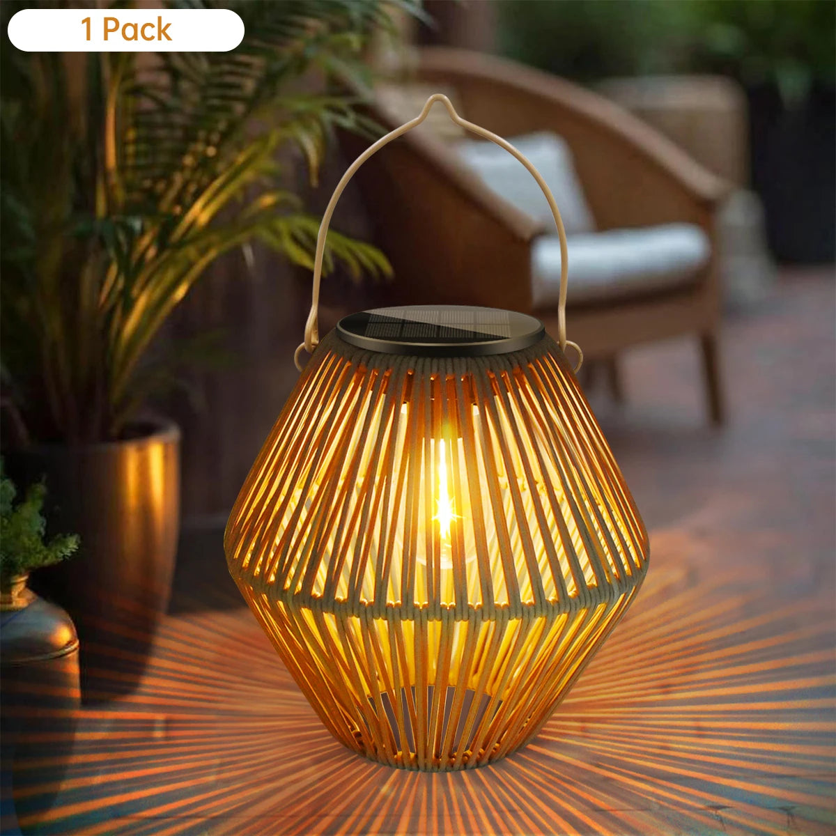 Boho Rattan Solar Lantern