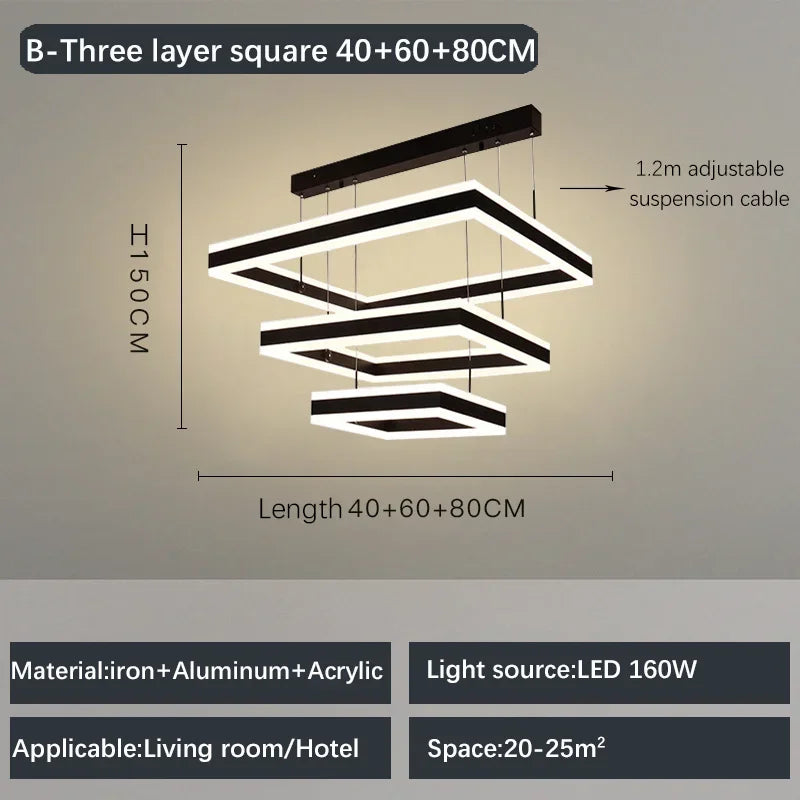 Modern Creative Geometric LED Chandelier Living Room Restaurant Bedroom Hotel Villa Art Pendant Lamp Home Lighting Decor Fixture