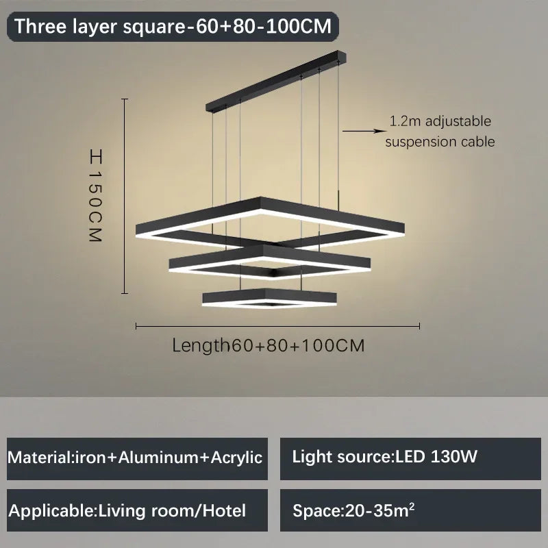 Modern Creative Geometric LED Chandelier Living Room Restaurant Bedroom Hotel Villa Art Pendant Lamp Home Lighting Decor Fixture