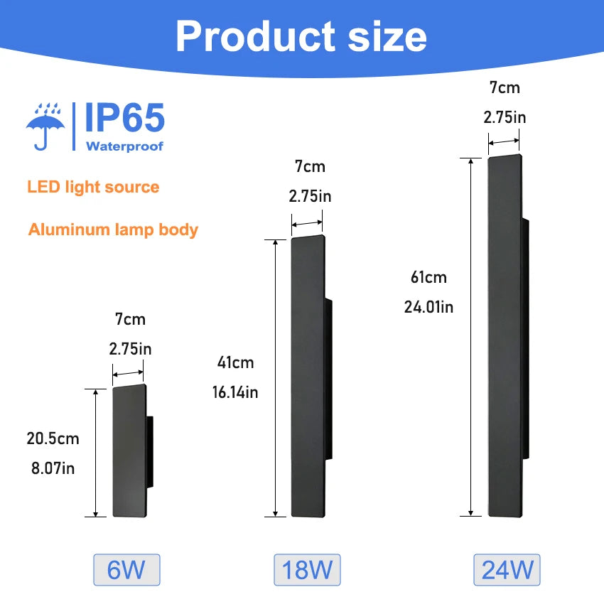 Outdoor LED Wall Lamp IP65 Waterproof Aluminum Up Down Light 18W 110V/220V Black White for Courtyard Porch Exterior Lighting