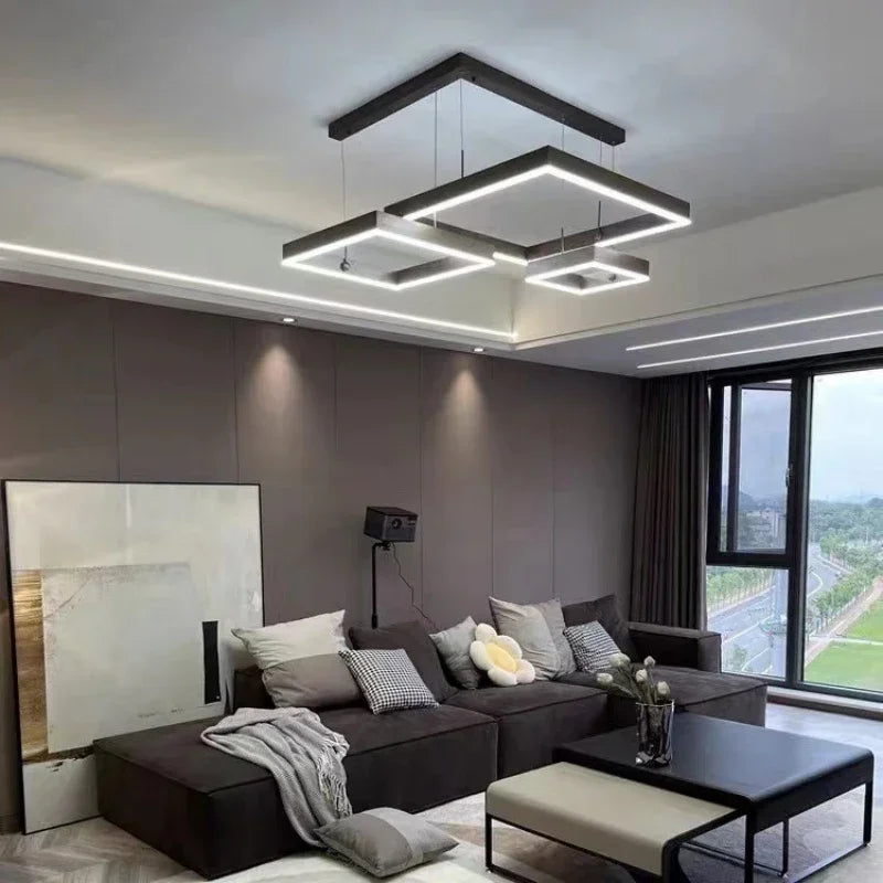 Modern Creative Geometric LED Chandelier Living Room Restaurant Bedroom Hotel Villa Art Pendant Lamp Home Lighting Decor Fixture