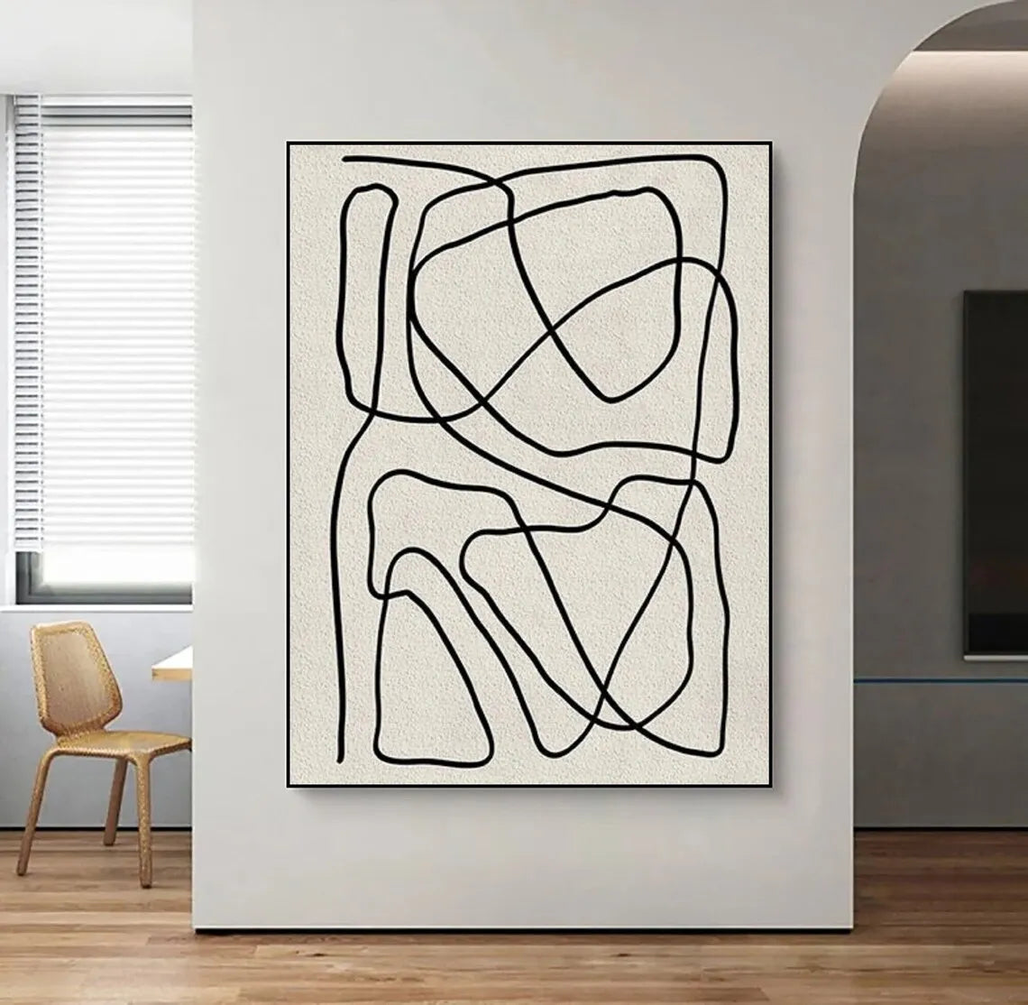White and Brown Minimalist Painting Black Texture Wall Art Abstract Painting on Canvas Wabi-sabi For Living Room Wall Home Decor
